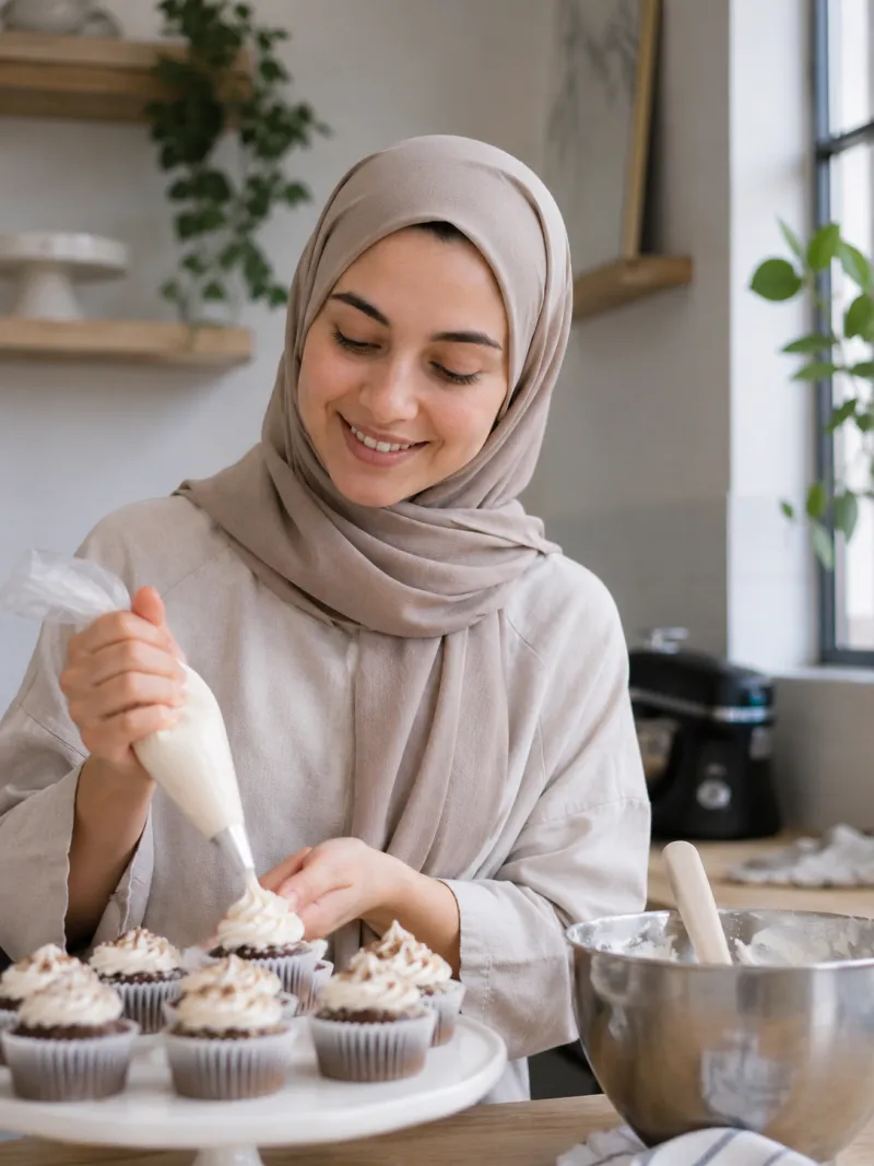 Taasty Cakes baker decorating cupcakes