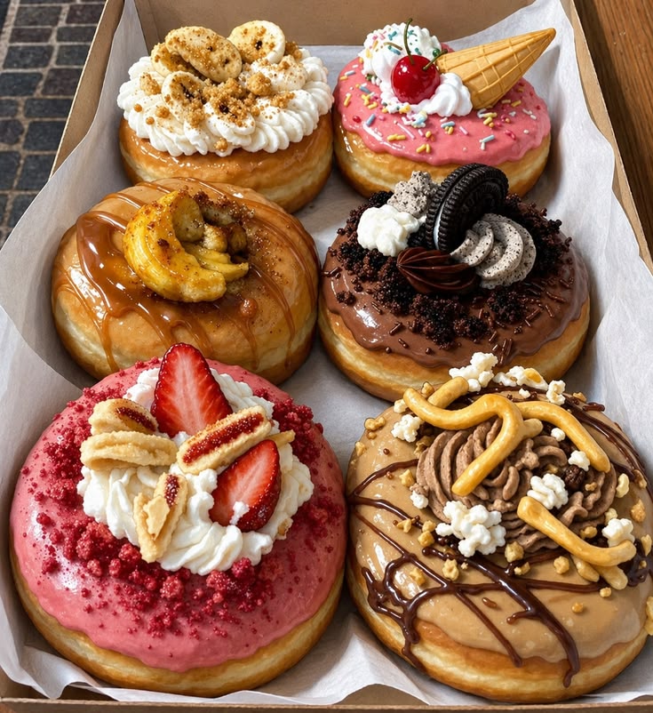 Box de donuts gourmands | Taasty Cakes Box de donuts gourmands — Un assortiment de donuts généreux aux glaçages variés : fraise, chocolat, caramel, fruits et toppings croustillants. Une | Taasty Cakes